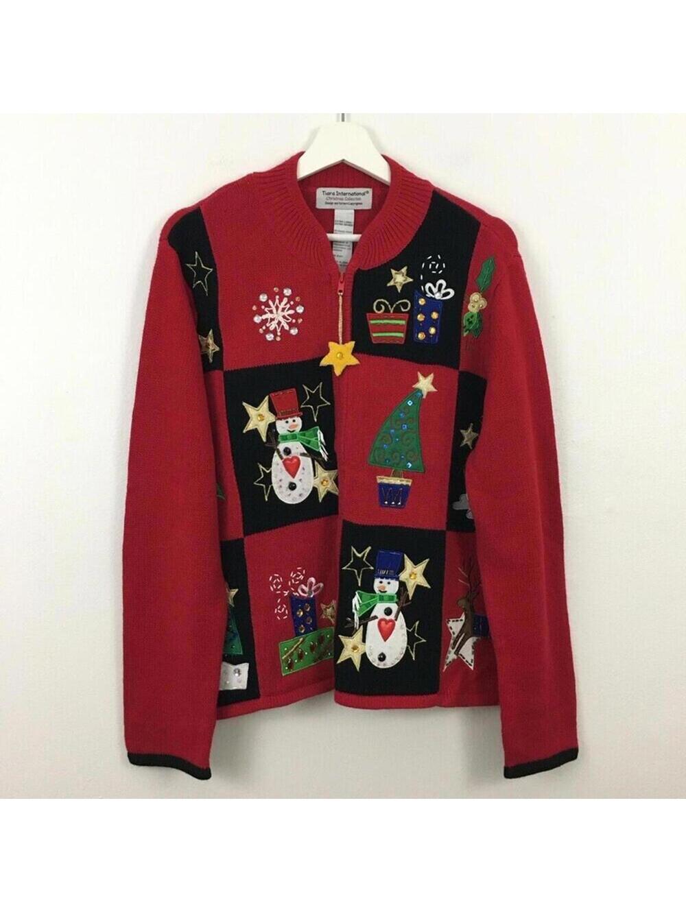Tiara International Women’s Zip Up Christmas Collection Sweater Jacket Size XL